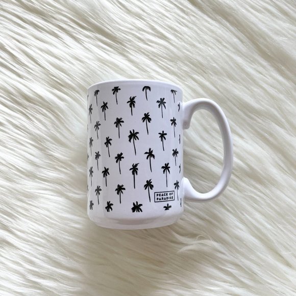 Peace Of Paradise White Palm Tree Hawaii Surf Beach Tropical Coffee Mug - Picture 1 of 4